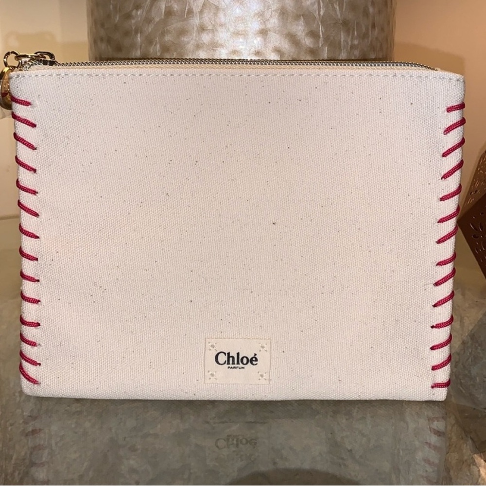 Chloe Canvas Cosmetic Makeup Clutch Pouch NIB